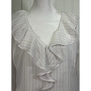 NWT Soft Surroundings Xenia Ruffle Top Sz Med White & Gold Metallic Thread Party